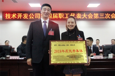 天朝上品NO.195 蟬聯茅臺技開公司“2018年度優秀集體”榮譽